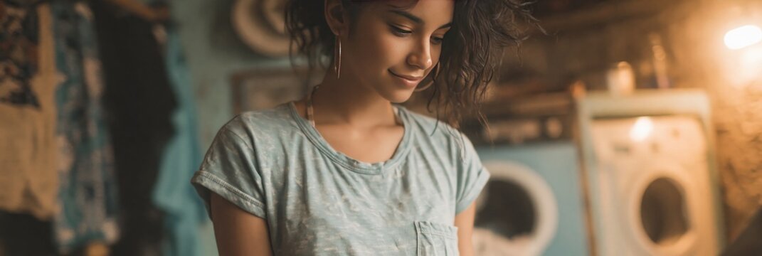 Photo of woman folding laundry