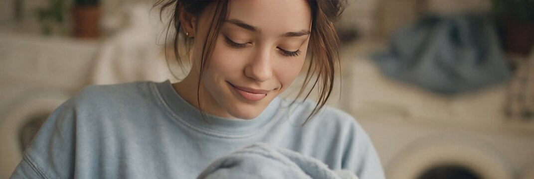 Photo of woman folding laundry
