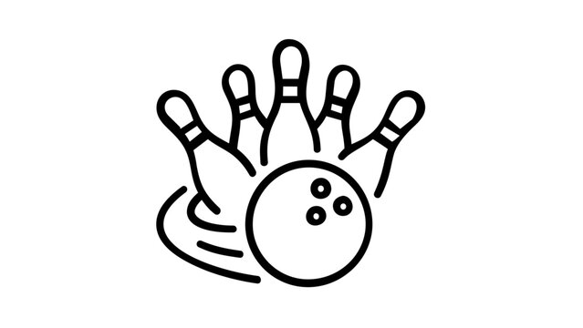 Vector illustration of a bowling ball line icon rendered with clean circular outlines and finger holes, applicable to sports apps, recreation websites, and bowling league scheduling tools.