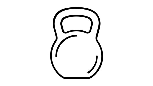 Vector illustration of a kettlebell line icon rendered as a compact cast iron fitness weight with rounded body and handle, applicable to gym membership platforms, health apps, and sport icon packs.