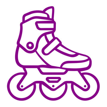 Vector illustration of a roller skate line icon showing a four-wheeled skate boot with lace detail, great for roller derby platforms, sports activity apps, and fun leisure design icon packs.