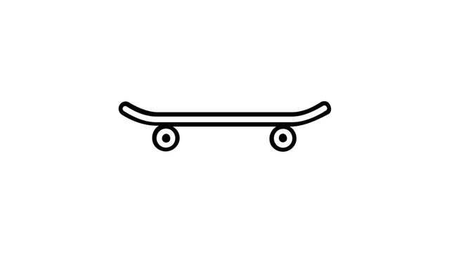 Vector illustration of a skateboard line icon rendered as a minimalist deck board with wheels profile, applicable to action sports apps, streetwear branding, and urban recreation icon design sets.