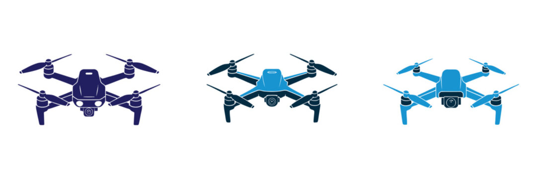 Racing Drones Vector Graphic Showing Three Blue Quadcopters with Streamlined Frames for High Speed Aviation and Innovation Concepts