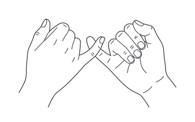 Wektorowa ilustracja dwóch dłoni złączonych małymi palcami – gest obietnicy i przyjaźni (pinky promise). © Monika