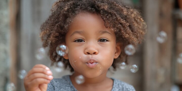 kid blowing bubbles having fun with bubbles