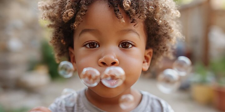 kid blowing bubbles having fun with bubbles