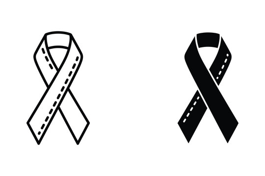 Awareness ribbon vector illustration, line art and solid fill