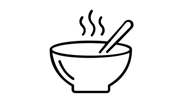 Vector illustration of a bowl of soup line icon featuring clean round lines and minimal steam accents, suited for food delivery services and dining interface design.