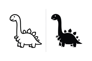 Dinosaur and diplodocus vector line illustration side view prehistoric creatures © JOSNA 