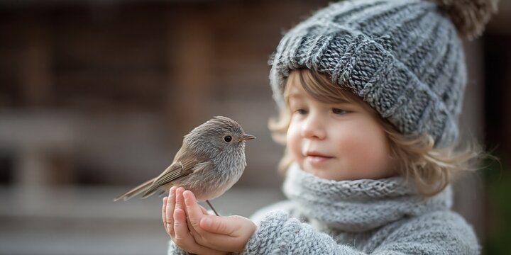 Photo of kid playing with bird 