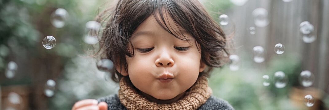 kid blowing bubbles having fun with bubbles