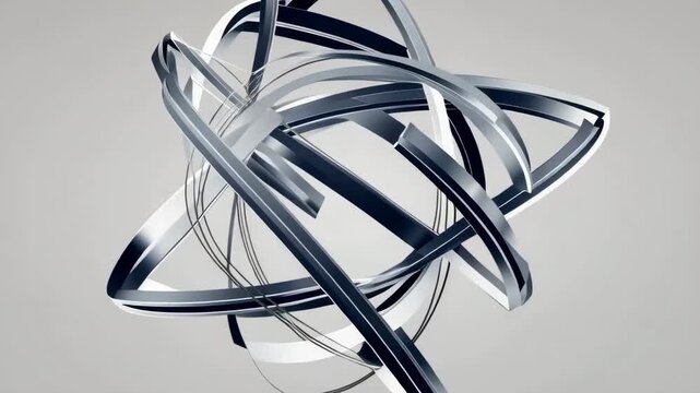 Abstract wireframe animation of flowing metallic ribbons in motion