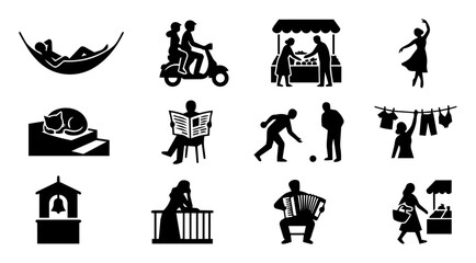 Mediterranean Dolce Vita Lifestyle Silhouette Icon Set © Mediasegment