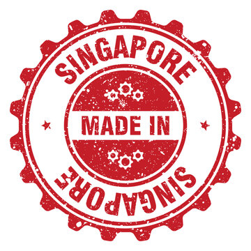 Made in Singapore red grunge round stamp. Made in Singapore stamp