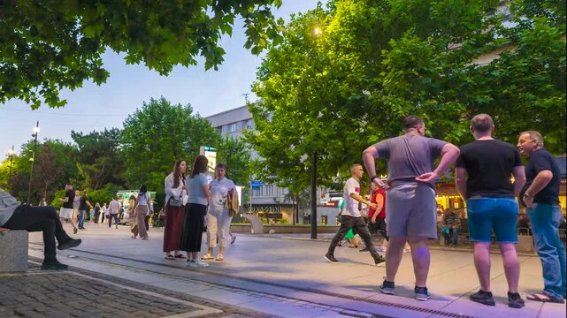 Kosova Prishtina city center park night street, people walking  19 June 2026