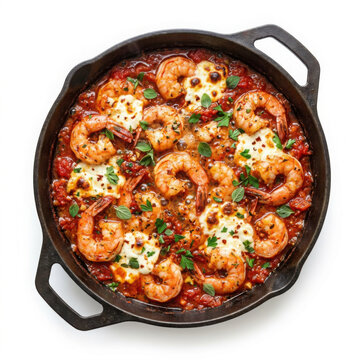 Authentic Greek Garides Saganaki Isolated on White Background