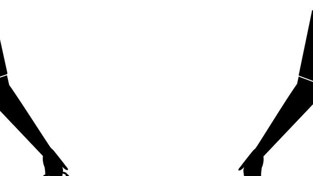 Black and white shopping bag handoff flat icon animation with a hand handing over a shopping bag to another hand on white background and green screen. 4K animated for ecommerce and motion graphics.