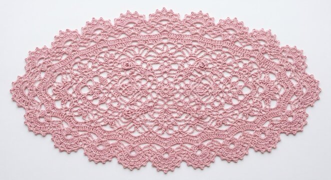 Pink crochet doily on white background