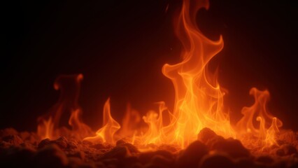 Fototapeta premium dramatic vibrant orange red flames rising against black background advertising backdrop studio shot