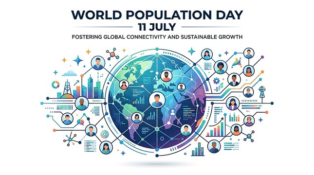 World population day illustration global connectivity sustainable growth july 11th