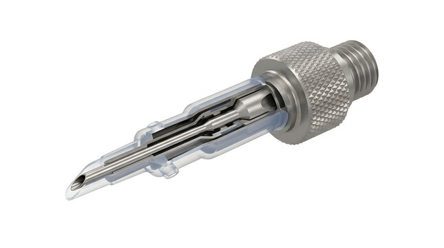 Detailed 3D Render of a Phacoemulsification Handpiece Titanium Tip, Suitable for Science Education, Isolated on White Background