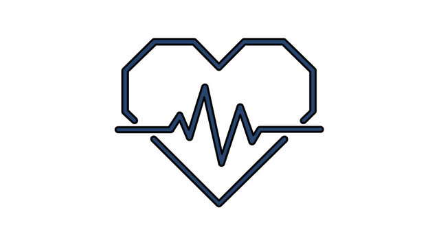 Vector illustration of a heart with pulse line icon showcasing a minimalist cardiac monitor waveform design with clean simple outlines for cardiology and health applications