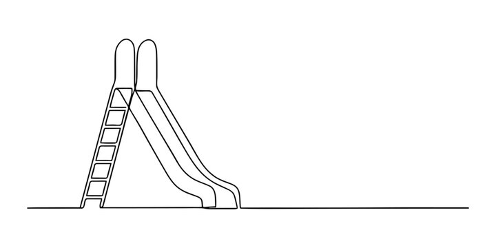 A single continuous line drawing of a playground slide showing the ladder and the chute for children to play and have fun in a park or school yard setting Vector, illustration