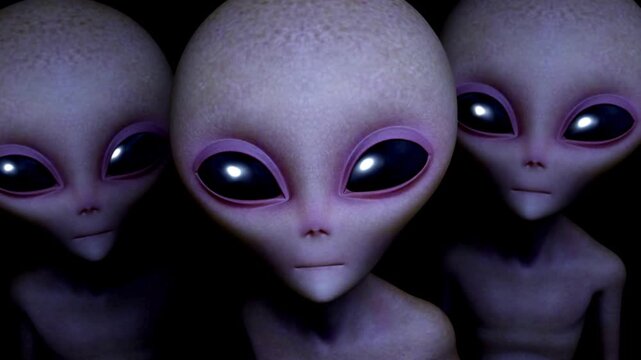 3D Animation of Grey Aliens Looking Intently in the Dark