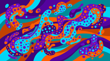 Fototapeta premium Psychedelic Abstract Organic Shapes with Dots Pattern in Vibrant Orange Purple Turquoise