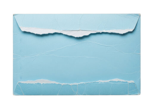 Blue envelope with torn edges isolated on transparent background for vintage mail and message design
