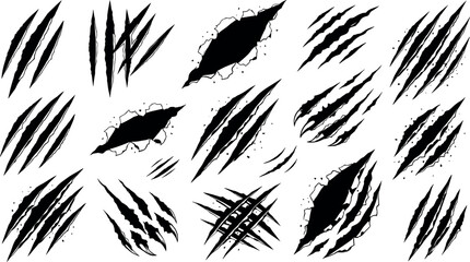 Dark beast claw slashes with ripped paper cuts, scary animal nail scratches, black monster tear marks for mystery horror Halloween vector design © MODA