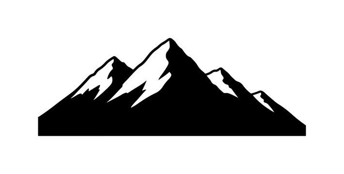 Mountain range silhouette, black mountain icon, snow-capped peaks, landscape symbol