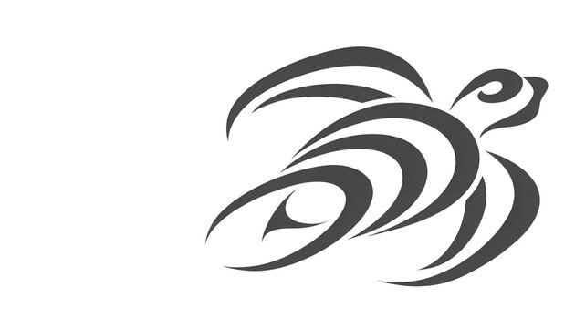 Stylized black and white bird with dynamic swirling tail feathers