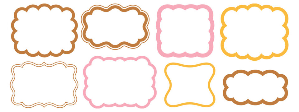 Shape paper wavy bubble frame abstract line vector icon fluffy cloud rectangle simple round label border summer banner design element minimal art 