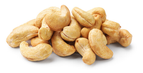 Fototapeta premium Tasty fresh cashews isolated on white. Vegan protein snack