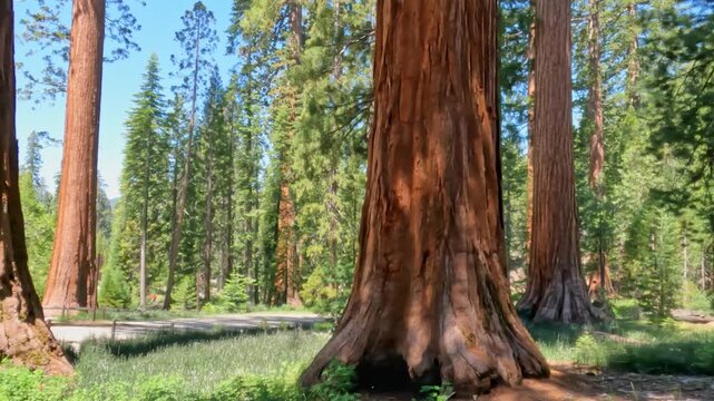 Mariposa Grove of Giant Sequoias in Yosemite National Park, sunlight filters through the towering canopy, revealing scale and timeless beauty of some of the world's largest and oldest living trees