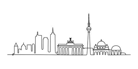 Continuous single line drawing of berlin city skyline showing the brandenburg gate and tv tower as a minimalist vector illustration for travel design Vector, illustration © Coloring Pages Line 
