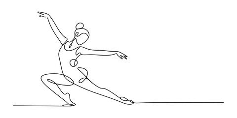 Continuous one line drawing of a graceful ballerina dancer performing a dance movement with elegance and fluidity in a simple minimalist art style Vector, illustration © Kailash Roy