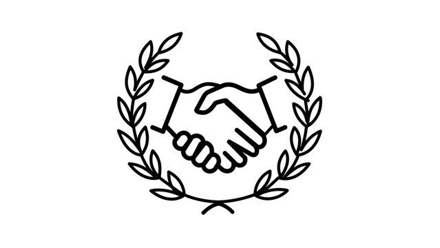 Vector illustration of a fair play handshake line icon depicting two hands clasped in agreement, representing cooperation and mutual respect for social and business design contexts.