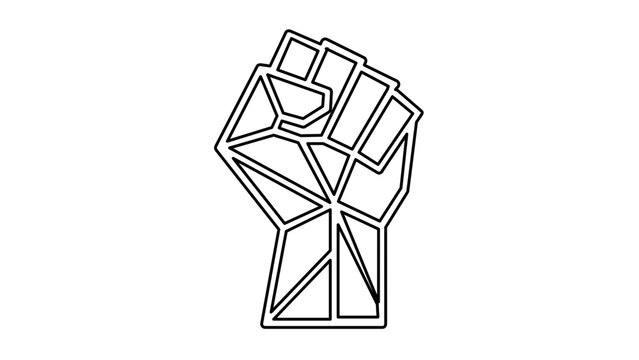 Vector illustration of a raised fist line icon showing a clenched raised fist, a powerful symbol of solidarity and resistance used in social justice and civil rights movements.