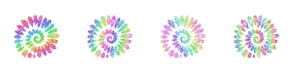 Obraz premium Rainbow color sketch tie dye fabric icon design set