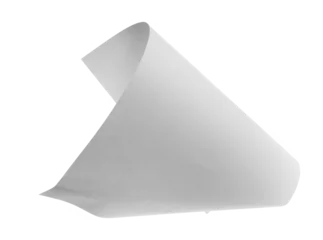 Blank white paper flying, sheet falls and twists isolated on white, clipping path, design element © dule964