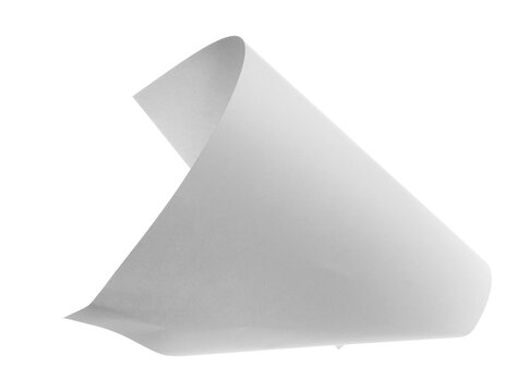 Blank white paper flying, sheet falls and twists isolated on white, clipping path, design element