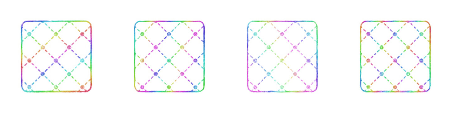 Multicolored sketch quilted fabric icon design set