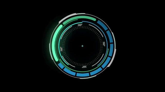 Futuristic circular hud element isolated on black background for digital technology concept and stock video design