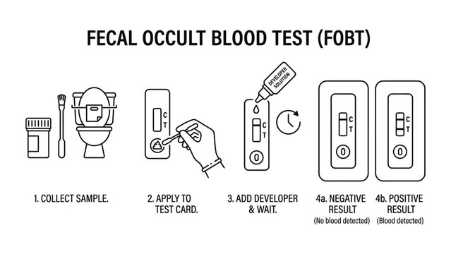 Fecal Occult Blood Test procedure illustration.