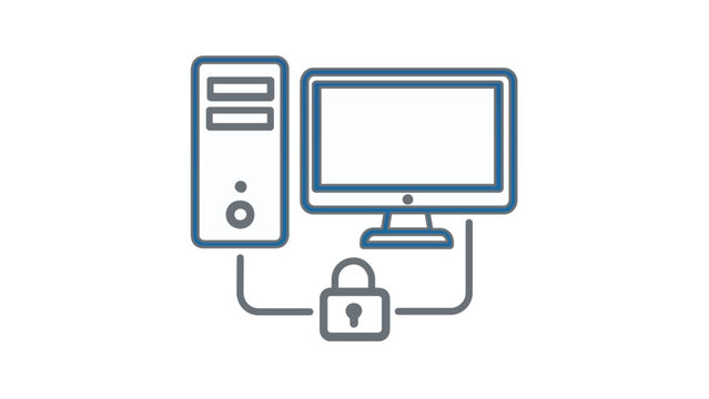 Vector illustration of a remote desktop connection monitor line icon illustrating a linked screen icon used in enterprise IT infrastructure for remote system administration and cloud workspace.
