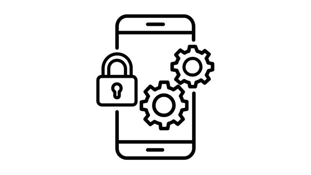 Vector illustration of a two step verification locked smartphone line icon depicting a mobile phone with a shield lock symbol representing two-factor authentication for secure account access.