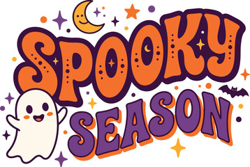 Fototapeta premium Retro Spooky Season Halloween Typography Sticker, Cute Groovy Vector Graphic