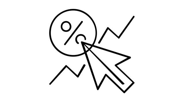 Vector illustration of a click-through rate cursor pressing a button line icon depicting a mouse pointer clicking an interface element for digital marketing engagement metrics